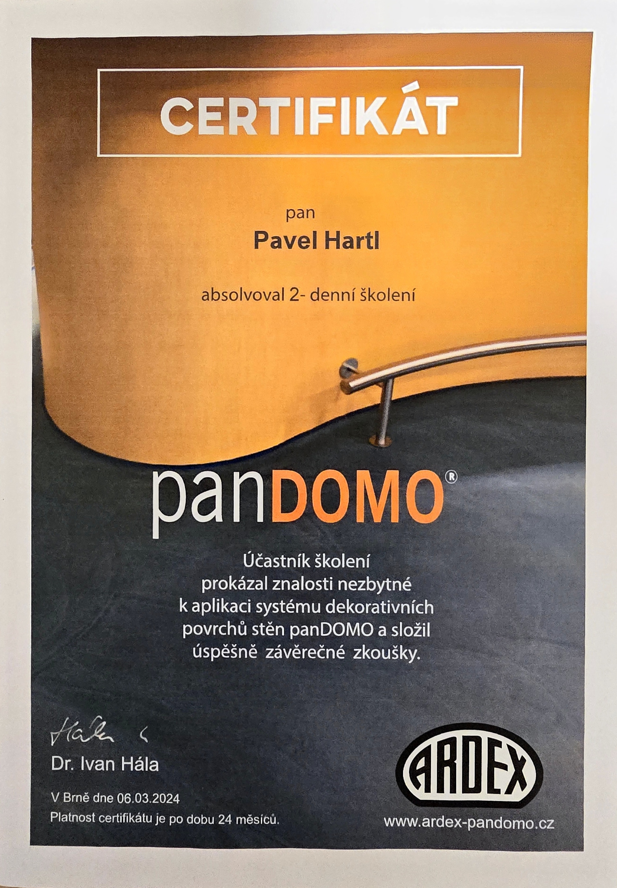 Certifikát panDOMO ARDEX - Pavel Hartl